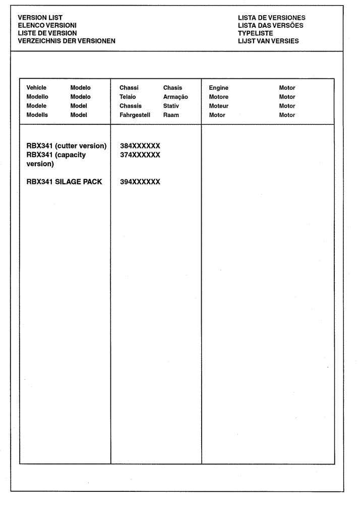 Схема запчастей Case IH RBX341 - (0.0037[01]) - VERSION LIST (00) - GENERAL