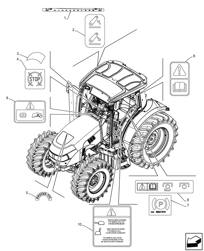 Схема запчастей Case IH JX95HC PLUS - (90.108.070) - VAR - 334342, 334343, 334344, 334345, 334348, 334349 - WARNING DECAL (90) - PLATFORM, CAB, BODYWORK AND DECALS