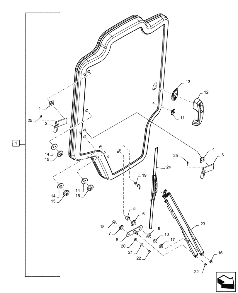 Схема запчастей Case IH SV340 - (90.154.020[01]) - GLASS DOOR, ASSY (90) - PLATFORM, CAB, BODYWORK AND DECALS