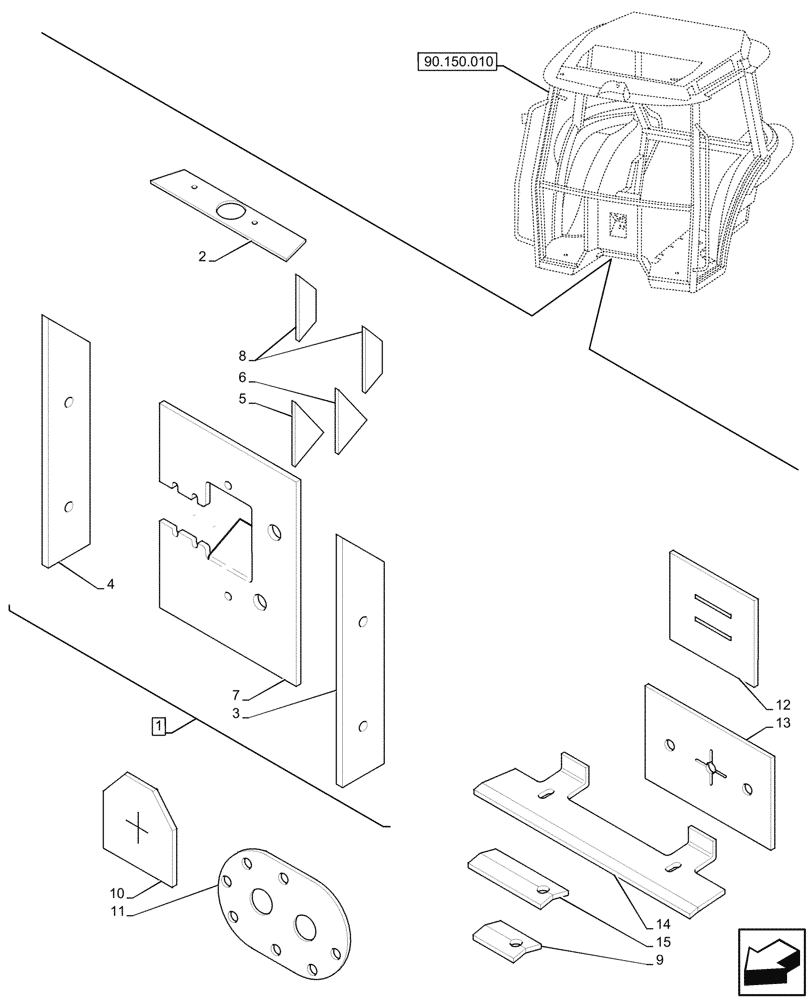 Схема запчастей Case IH JX95HC PLUS - (90.150.090) - STD + VAR - 391606 - CAB, INSULATOR (90) - PLATFORM, CAB, BODYWORK AND DECALS