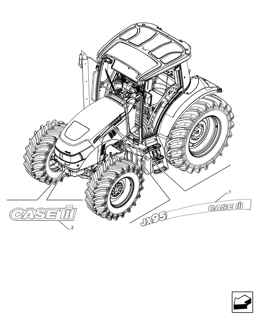 Схема запчастей Case IH JX95HC PLUS - (90.108.730) - VAR - 334342, 334343, 334344, 334345, 334348, 334349 - TRADEMARK DECAL (90) - PLATFORM, CAB, BODYWORK AND DECALS