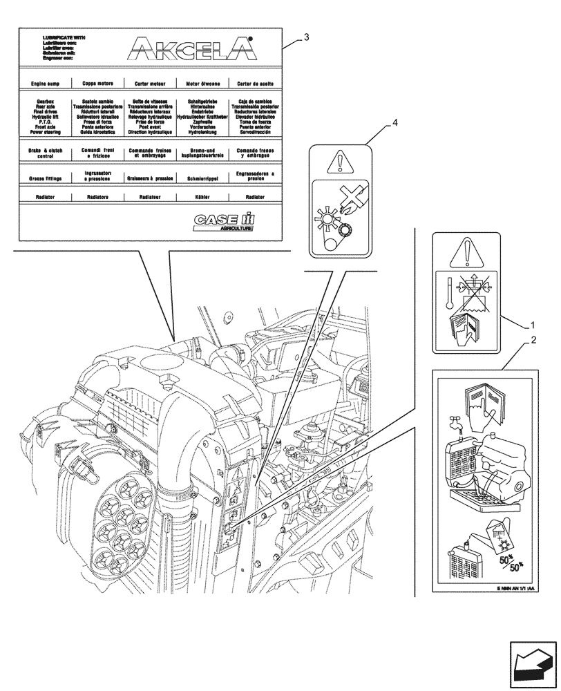 Схема запчастей Case IH JX95HC PLUS - (90.108.100) - VAR - 334342, 334343, 334344, 334345, 334348, 334349 - WARNING DECAL, LUBRICANT (90) - PLATFORM, CAB, BODYWORK AND DECALS
