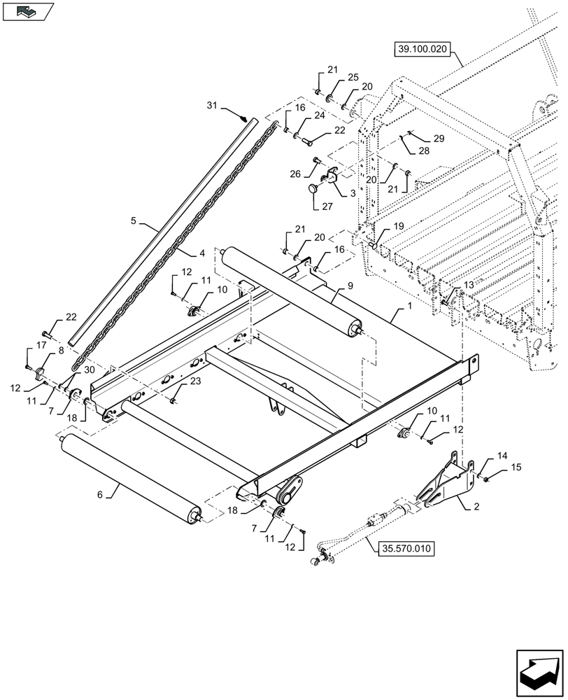 Схема запчастей Case IH LB424R XL - (70.250.035) - ROLLER BALE CHUTE, SINGLE PIECE (70) - EJECTION