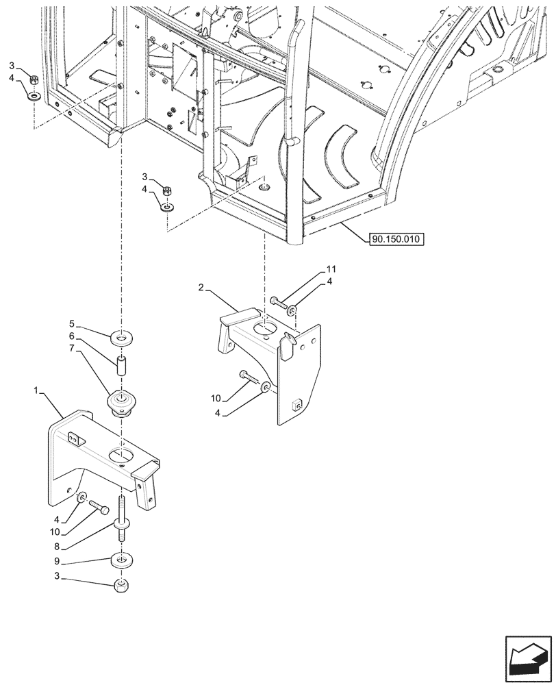 Схема запчастей Case IH JX95HC PLUS - (90.150.050) - STD + VAR - 391606 - CAB, SUPPORT, FRONT (90) - PLATFORM, CAB, BODYWORK AND DECALS