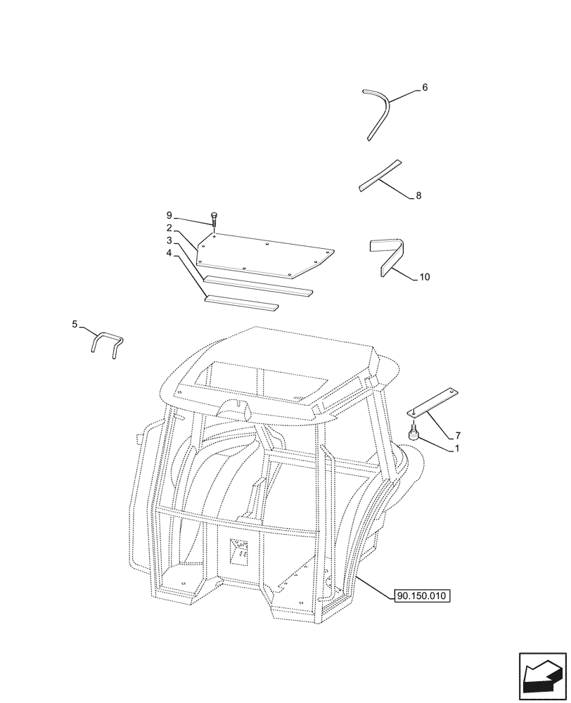 Схема запчастей Case IH JX95HC PLUS - (90.150.040) - STD + VAR - 391606 - CAB FRAME, SEAL PROTECTION (90) - PLATFORM, CAB, BODYWORK AND DECALS