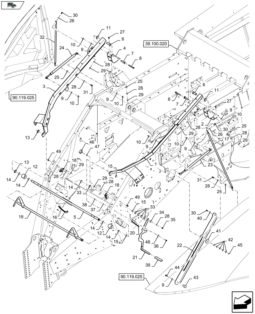 Схема запчастей Case IH LB434S XL - (90.119.015) - PROTECTIONS FLYWHEEL, SUPPORT (90) - PLATFORM, CAB, BODYWORK AND DECALS