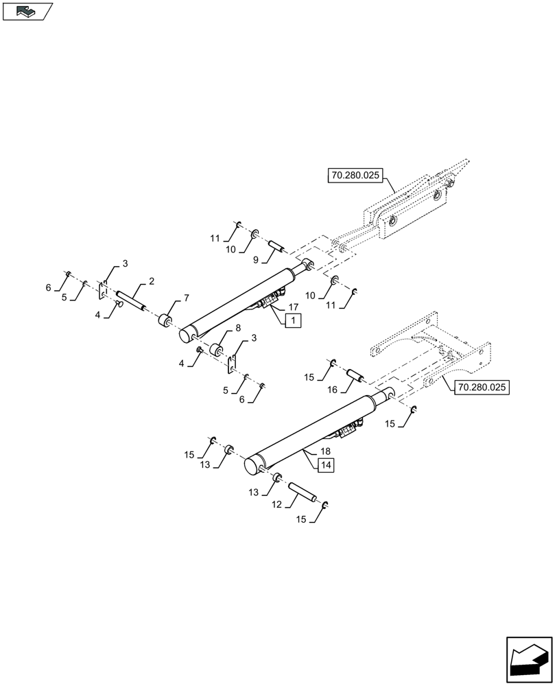 Схема запчастей Case IH LB434S XL - (35.570.045) - STANDARD AND PARTIAL BALE EJECTION MECHANISM, CYLINDER (35) - HYDRAULIC SYSTEMS