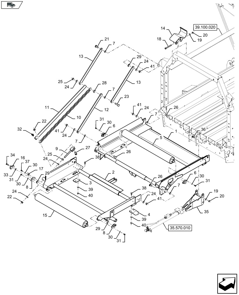 Схема запчастей Case IH LB424R XL - (70.250.045) - ROLLER BALE CHUTE (70) - EJECTION