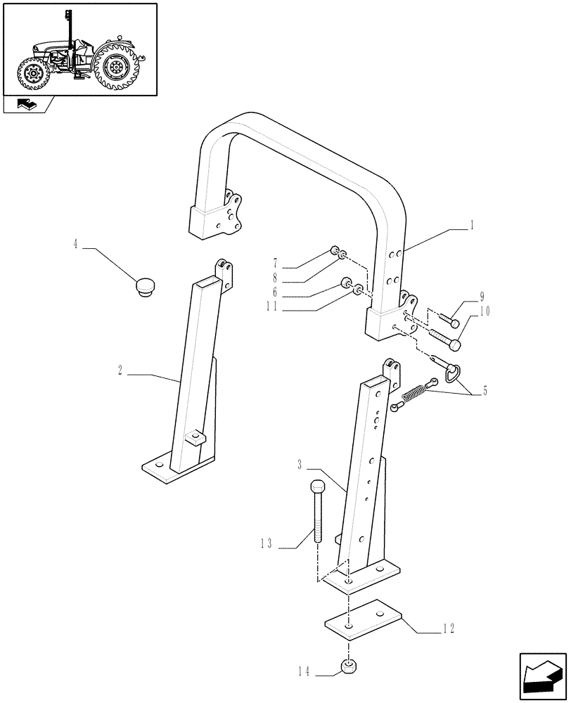 Схема запчастей Case IH FARMALL 65C - (1.92.89/02) - ROLLBAR ASSEMBLY - FOLDABLE ROPS (VAR.332874) (10) - OPERATORS PLATFORM/CAB