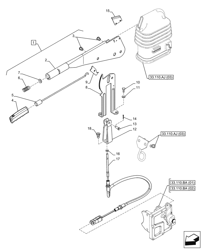 Схема запчастей Case IH PUMA 150 - (33.110.AJ[07]) - VAR - 759264, 759265, 759266 - HAND BRAKE, LEVER (33) - BRAKES & CONTROLS