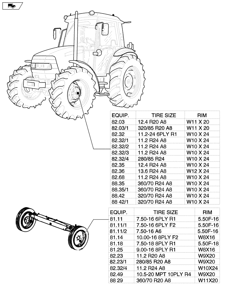 Схема запчастей Case IH FARMALL 80 - (SEC. 11[01]) - WHEELS / TRACKS (00) - GENERAL