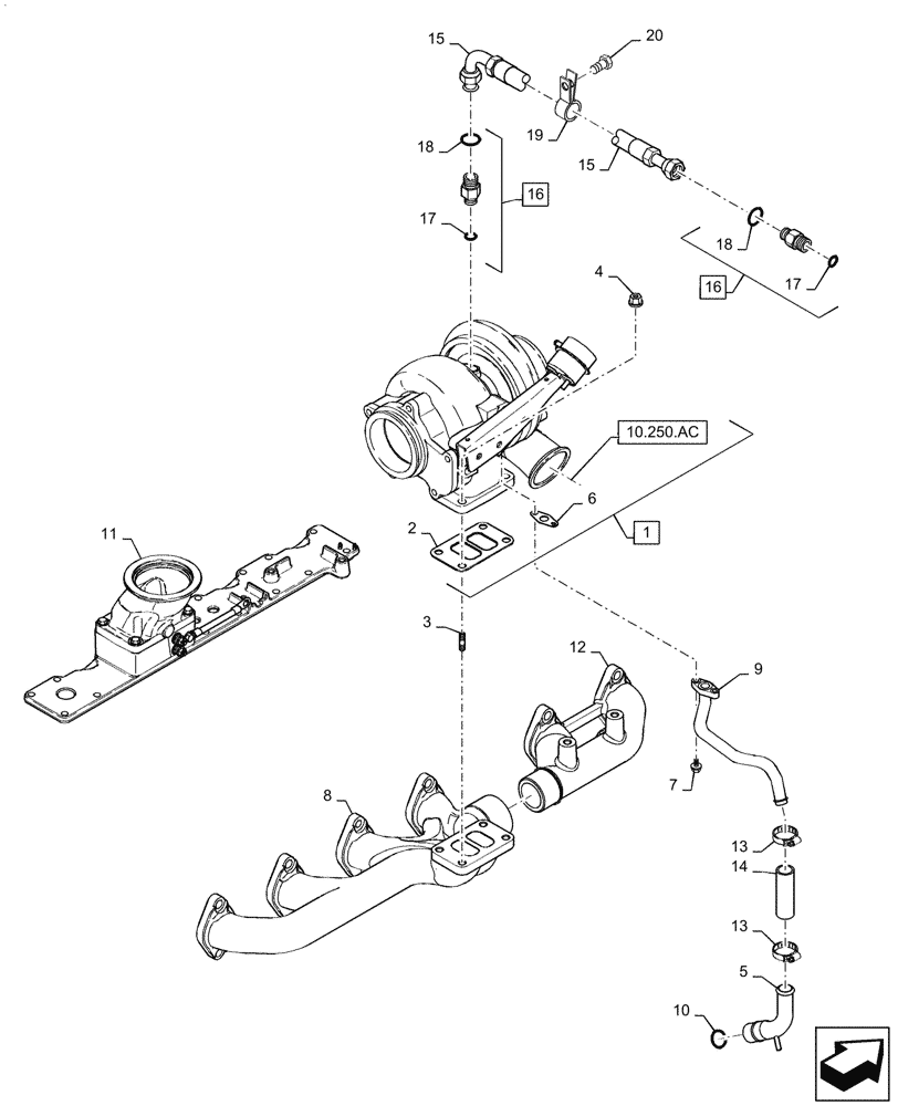 Схема запчастей Case IH 6TAA-8304 275HP - (10.250.AD) - TURBOCHARGER SYSTEM (10) - ENGINE