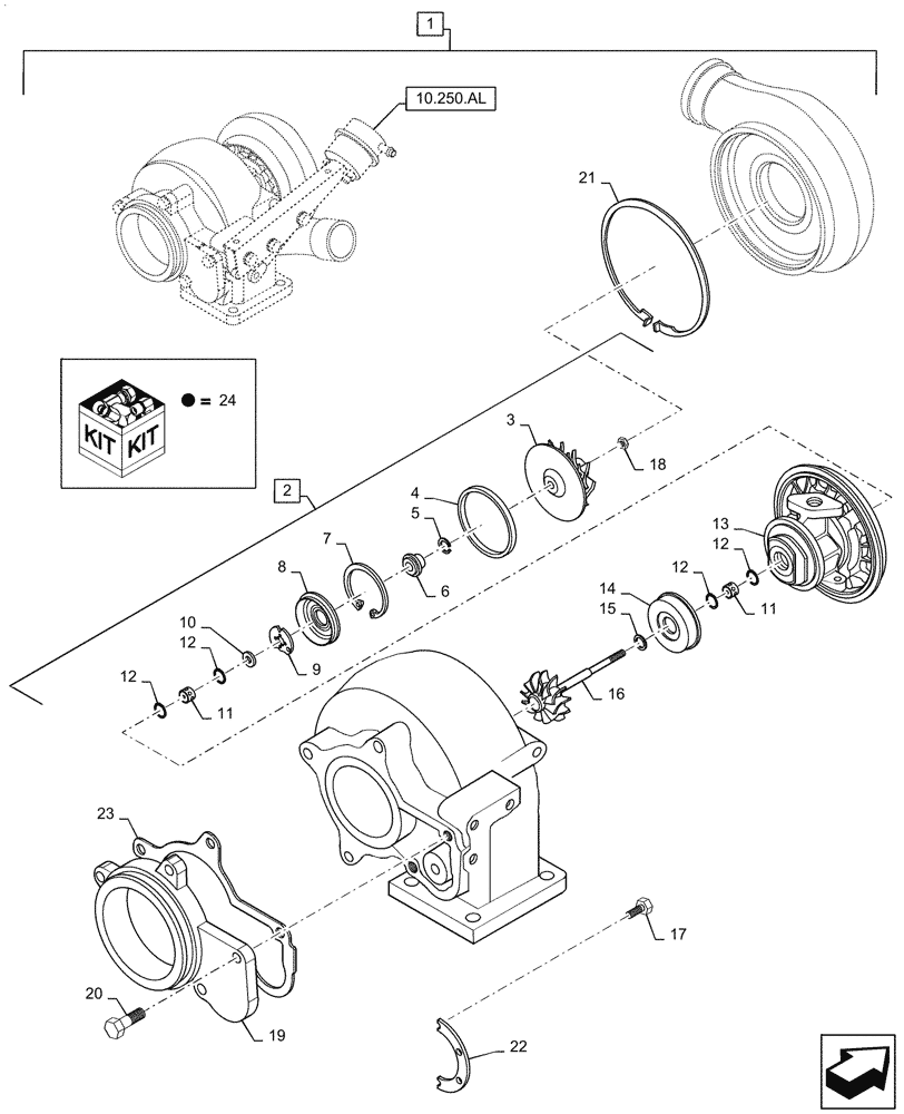 Схема запчастей Case IH 6TAA-8304 275HP - (10.250.AC) - TURBOCHARGER ASSY (10) - ENGINE