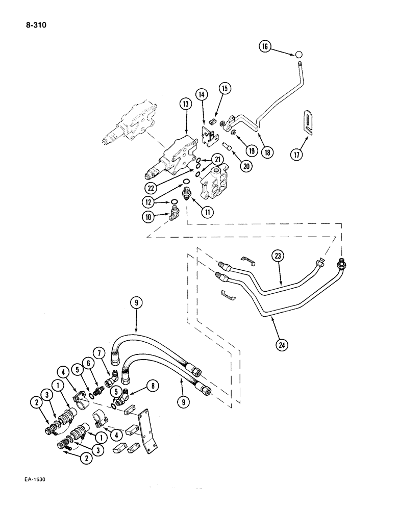 Схема запчастей Case IH 385 - (8-310) - AUX. VALVES, DOUBLE, 2ND BANK, TRACTORS W/1ST BANK DOUBLE ACTING VALVE & HYDRAULIC DRAFT CONTROL (08) - HYDRAULICS