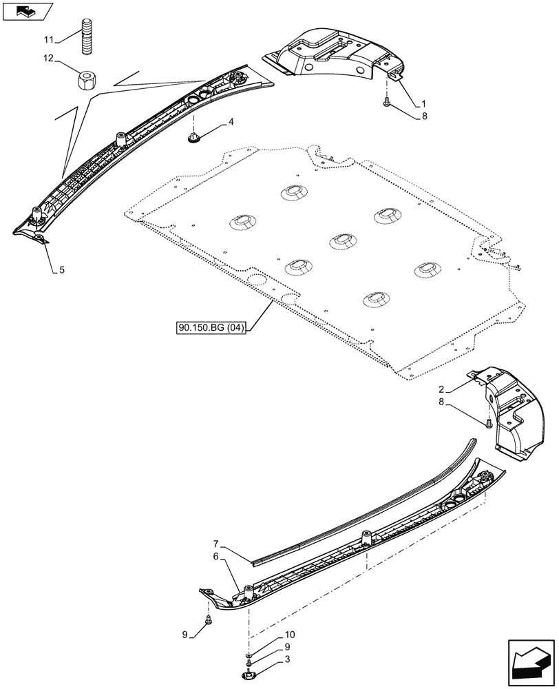 Схема запчастей Case IH FARMALL 105U - (90.150.BG[05]) - VAR - 334144, 334145, 335683, 335684 - CAB ROOF, W/ HIGH VISIBILITY PANEL (90) - PLATFORM, CAB, BODYWORK AND DECALS