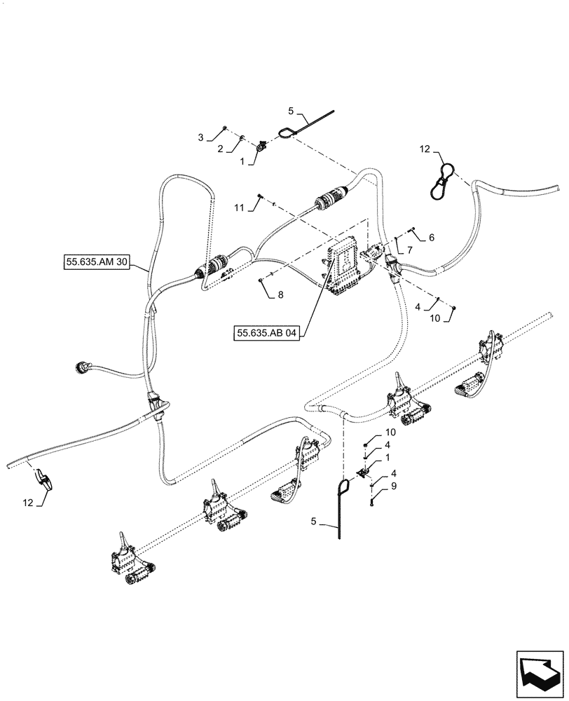Схема запчастей Case IH PATRIOT 3340 - (55.635.AM[35]) - WIRE HARNESS, CENTER SECTION W/ , MODULE MOUNT, 100 BOOM, SN YGT044001 & AFTER (55) - ELECTRICAL SYSTEMS
