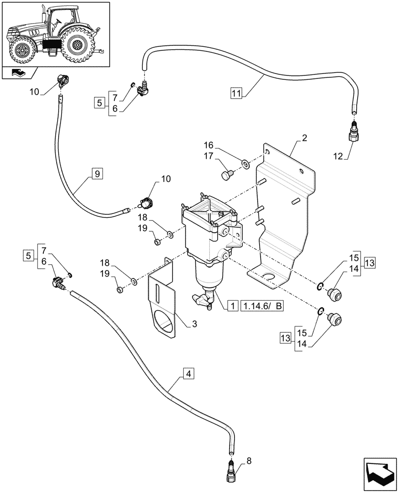 Схема запчастей Case IH PUMA 140 - (1.14.6/01) - FUEL LINES, HEAVY DUTY (VAR.330103) (02) - ENGINE EQUIPMENT