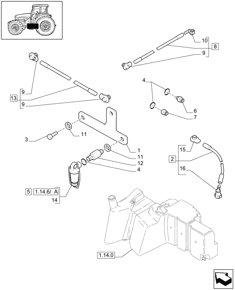 Схема запчастей Case IH MAXXUM 110 - (1.14.6[01]) - FUEL LINES FOR 4 CYLINDER ENGINE (02) - ENGINE EQUIPMENT