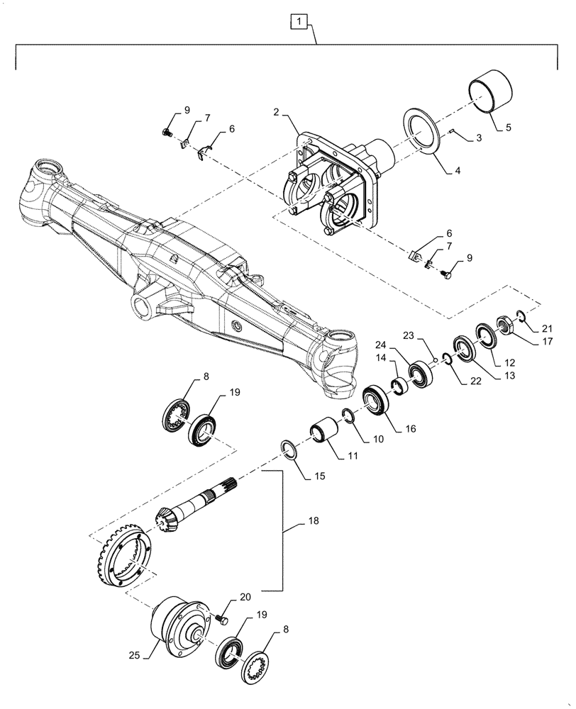 Схема запчастей Case IH FARMALL 60A - (21.182.AG[02]) - FRONT AXLE DIFFERENTIAL SUPPORT (21) - TRANSMISSION