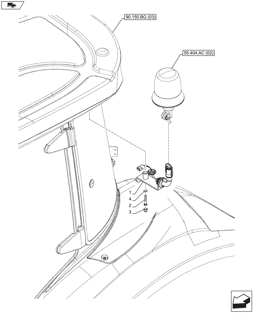 Схема запчастей Case IH FARMALL 115U - (55.404.AC[01A]) - VAR - 334916, 335702 - 1 ROTARY BEACON, SUPPORT - BEGIN YR 03-JUL-2015 (55) - ELECTRICAL SYSTEMS