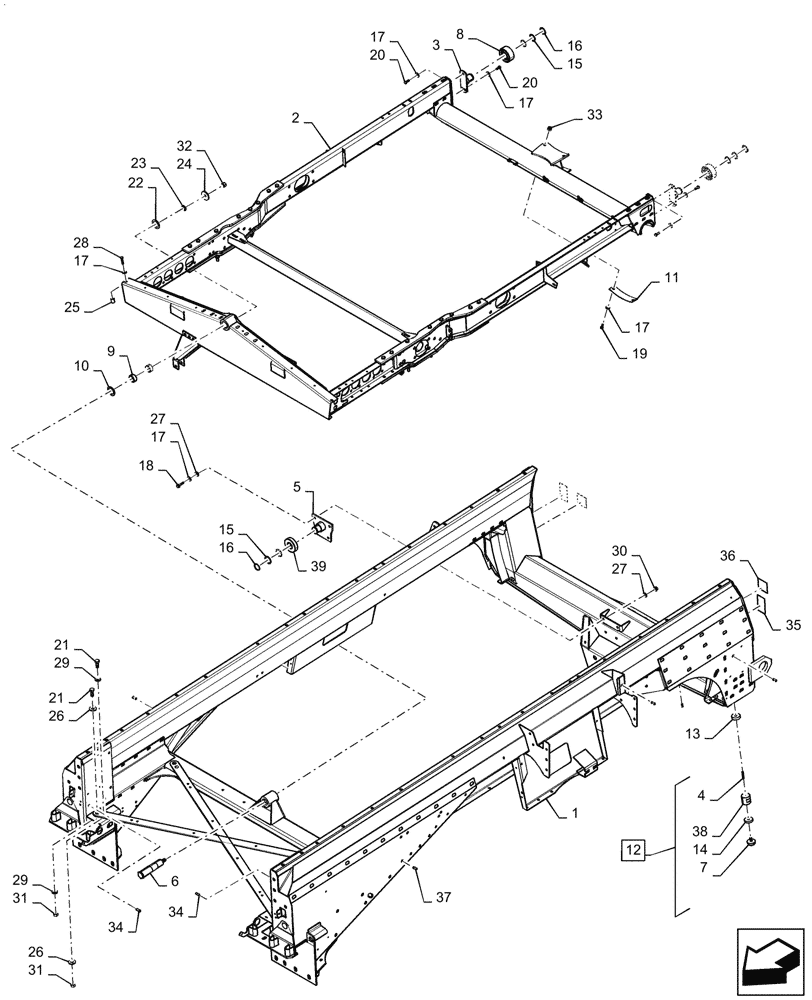 Схема запчастей Case IH 7240 - (39.100.AB) - FRAME, LEVELING DEVICE (39) - FRAMES AND BALLASTING