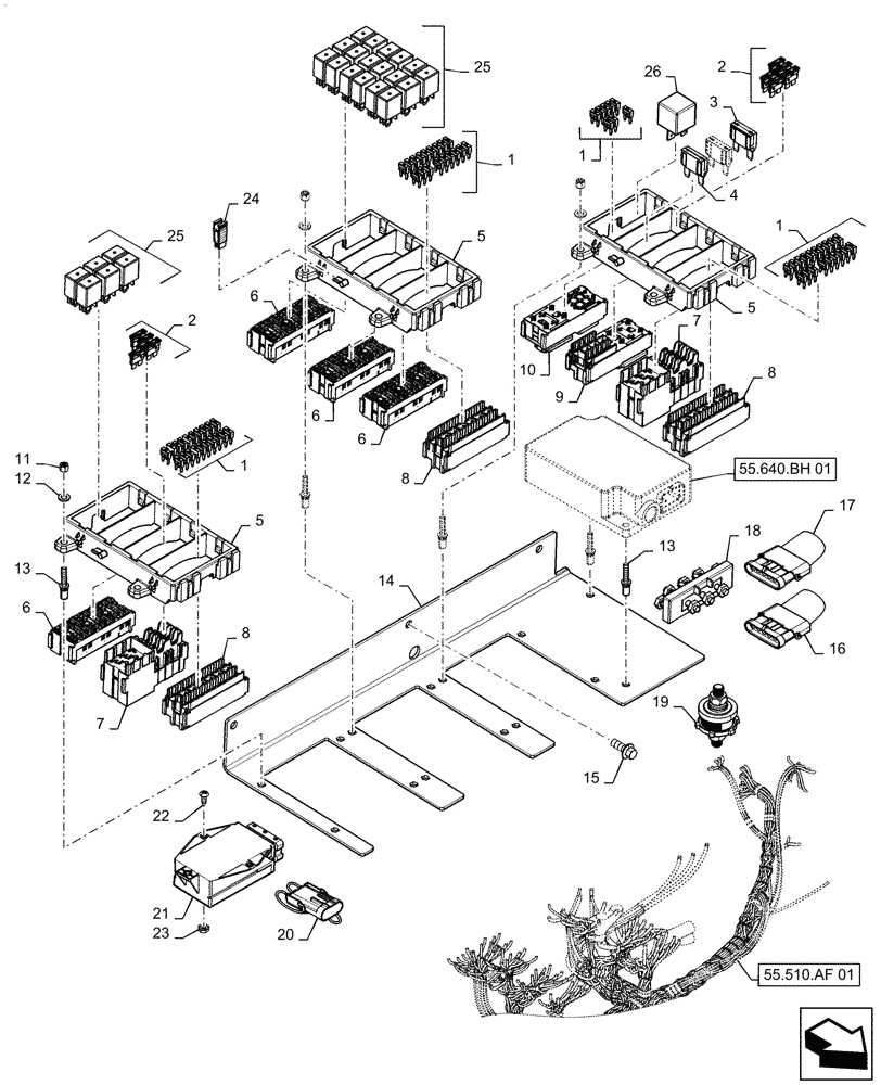 Схема запчастей Case IH MAGNUM 280 - (55.100.DO[01]) - CAB FUSES, RELAYS, FLASHER UNIT, AND DIODES (55) - ELECTRICAL SYSTEMS