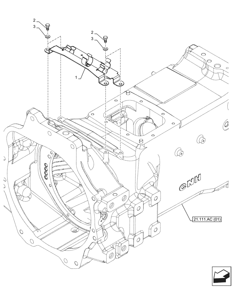 Схема запчастей Case IH MAXXUM 135 - (21.111.AC[09]) - VAR - 759375, 759377, 759379 - TRANSMISSION HOUSING, BRACKET (21) - TRANSMISSION