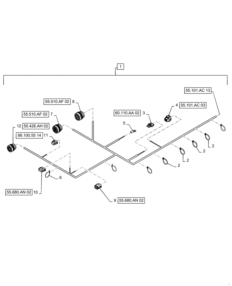 Схема запчастей Case IH 7240 - (55.101.AC[14]) - RH MAIN FRAME WIRE HARNESS & CONNECTOR, CONT. (55) - ELECTRICAL SYSTEMS
