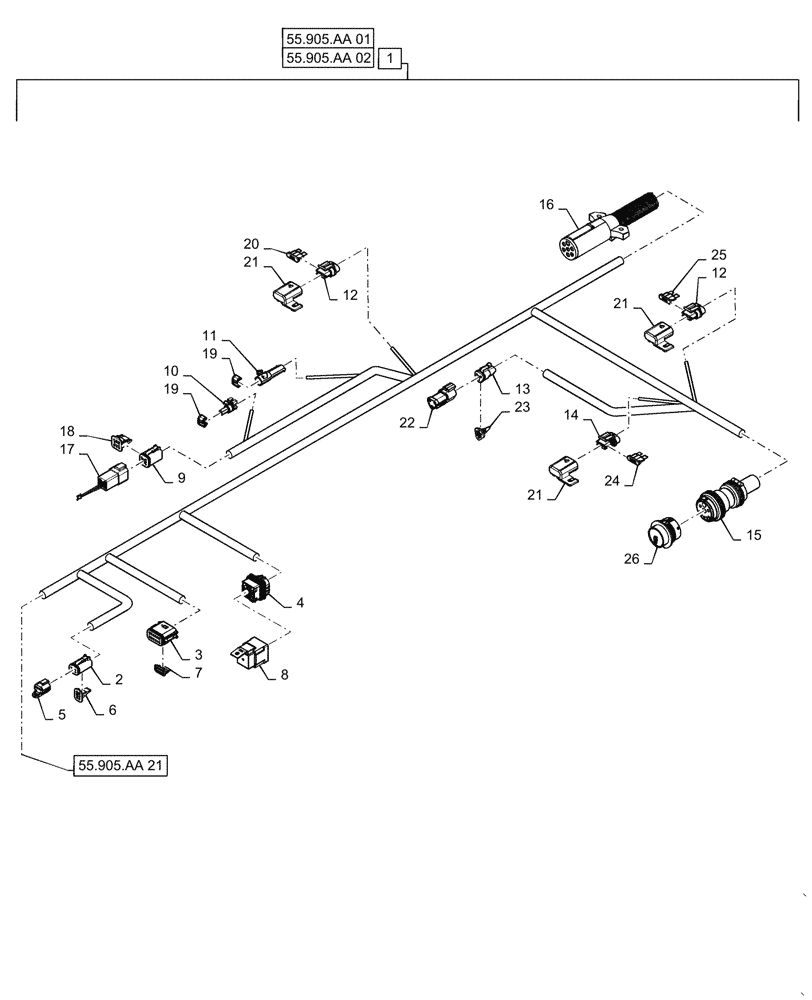 Схема запчастей Case IH RB455 - (55.905.AA[22]) - VAR - 726967, 726969 - WIRE HARNESS, ISOBUS, BETWEEN YFN18619 AND YGN190460 (55) - ELECTRICAL SYSTEMS