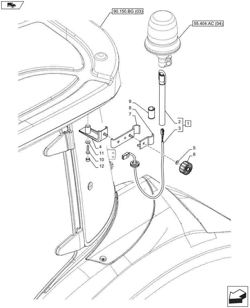 Схема запчастей Case IH FARMALL 115U - (55.404.AC[03]) - VAR - 335916 - 2 ROTARY BEACON, SUPPORT - END YR 02-JUL-2015 (55) - ELECTRICAL SYSTEMS