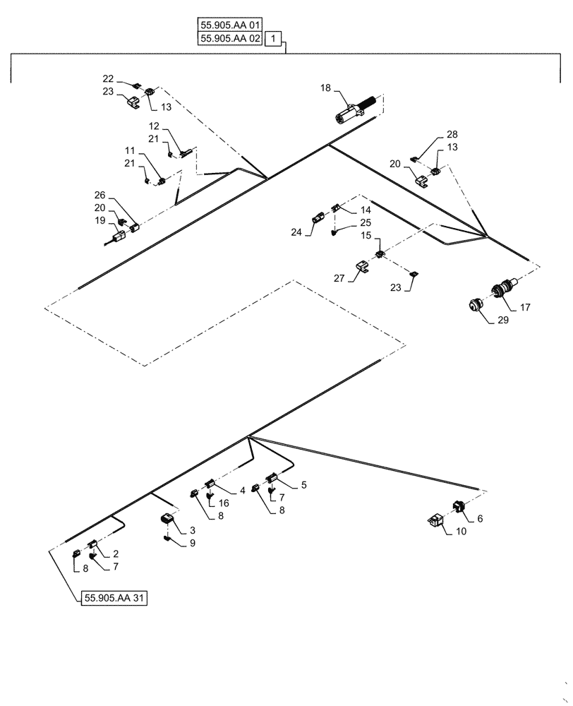 Схема запчастей Case IH RB565 - (55.905.AA[32]) - VAR - 726967, 726969 - WIRE HARNESS, ISOBUS, YGN190460 AND AFTER (55) - ELECTRICAL SYSTEMS