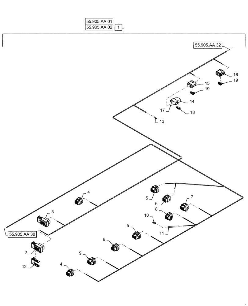Схема запчастей Case IH RB565 - (55.905.AA[31]) - VAR - 726967, 726969 - WIRE HARNESS, ISOBUS, YGN190460 AND AFTER (55) - ELECTRICAL SYSTEMS