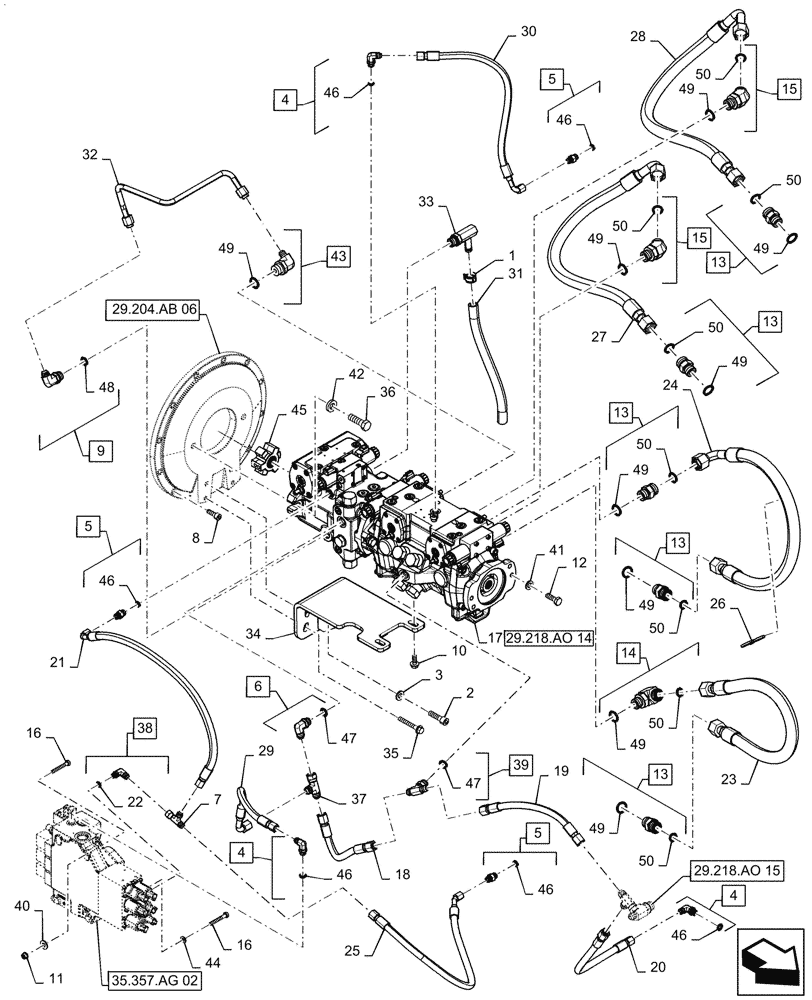 Схема запчастей Case IH SV300 - (29.204.AB[05]) - HYDROSTATIC PUMP, DRIVE LINES, EHF (29) - HYDROSTATIC DRIVE