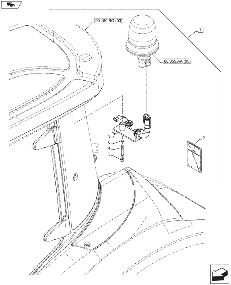 Схема запчастей Case IH FARMALL 115U - (88.055.AA[04A]) - DIA KIT, TRACTOR, 1 ROTARY BEACON, SUPPORT (88) - ACCESSORIES