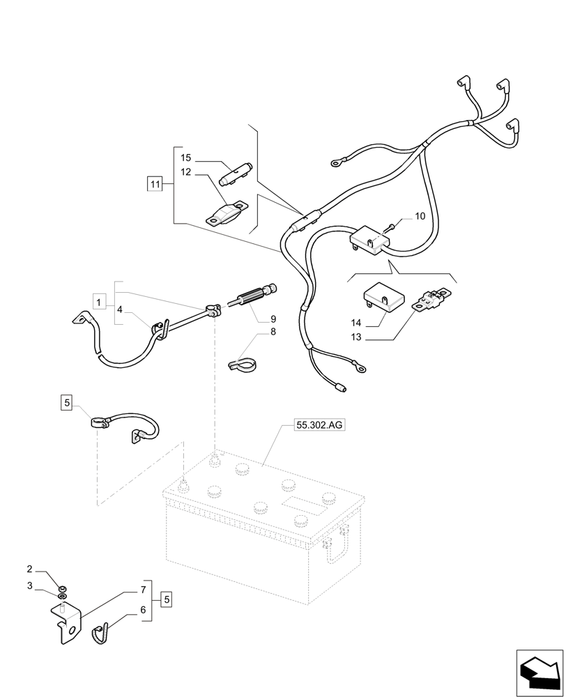 Схема запчастей Case IH PUMA 200 - (55.302.AV) - BATTERY CABLES (55) - ELECTRICAL SYSTEMS