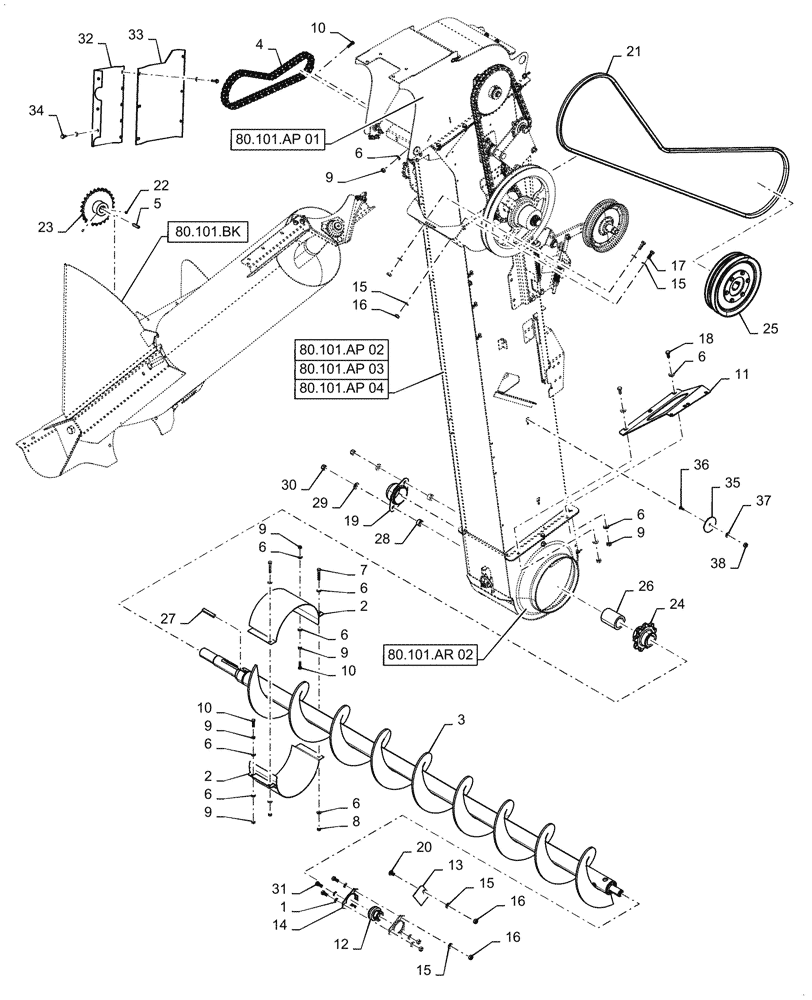 Схема запчастей Case IH 7230 - (80.101.AP[01]) - VAR- 425241, 425363, 722481 - CLEAN GRAIN ELEVATOR, BSN YDG222004 (80) - CROP STORAGE/UNLOADING