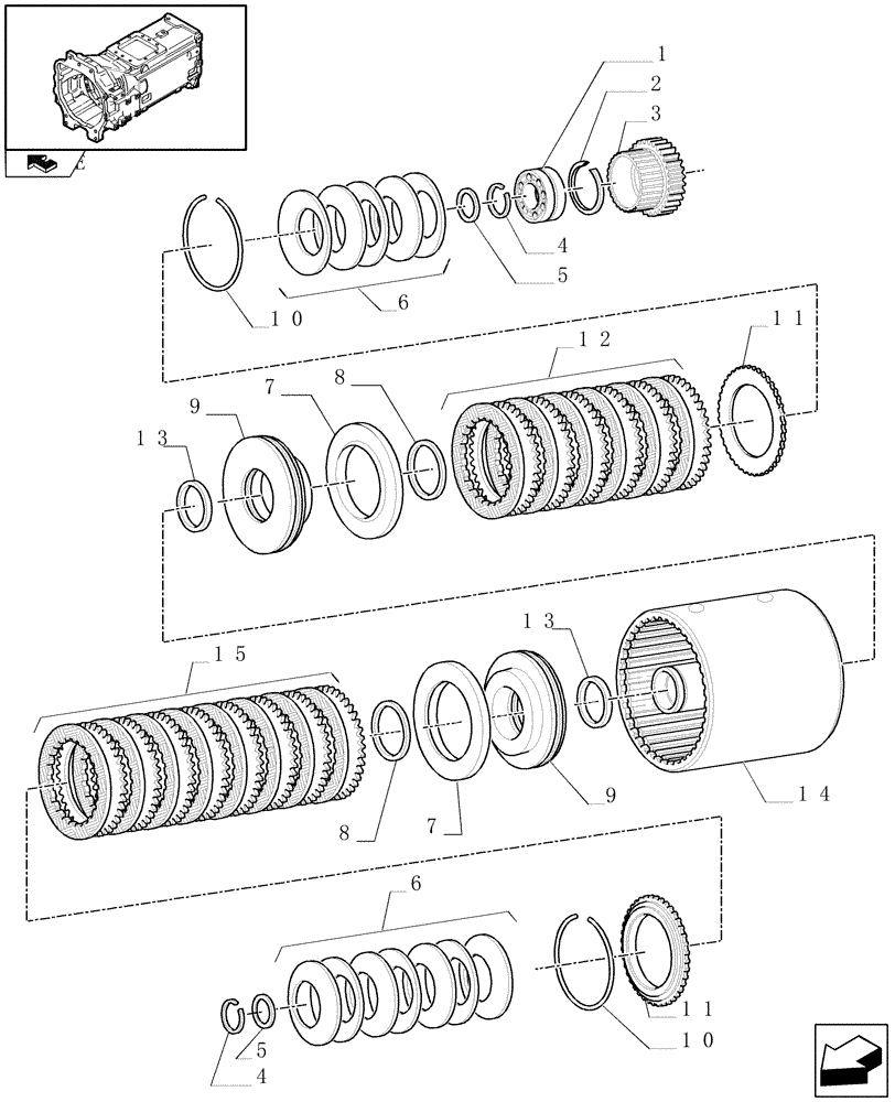 Схема запчастей Case IH PUMA 140 - (1.28.7[06]) - TRASM. 18X6 OR 19X6 (40KM/H) SPS - SPEED GEARS AND CLUTCHES - "C" AND "D" CLUTCHES (03) - TRANSMISSION