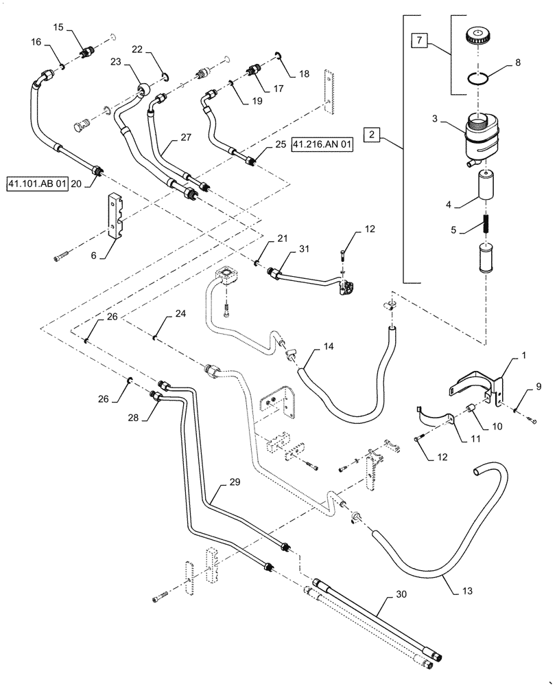 Схема запчастей Case IH FARMALL 60A - (41.200.AO[01]) - HYDRAULIC STEERING LINES (41) - STEERING