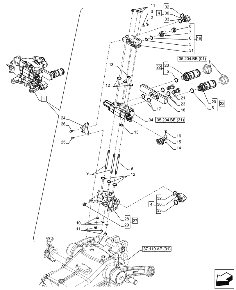 Схема запчастей Case IH FARMALL 105C - (35.204.BE[10A]) - VAR - 743568 - REMOTE CONTROL VALVE (1 REMOTE, 2 COUPLERS), COMPONENTS, MECHANICAL - END YR 09-MAY-2016 (35) - HYDRAULIC SYSTEMS