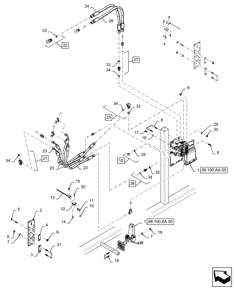 Схема запчастей Case IH PATRIOT 4440 - (55.515.AL[02.1]) - AUTOBOOM MOUNTING PARTS, HOSES, AND SENSORS, ASN YGT044000 (55) - ELECTRICAL SYSTEMS