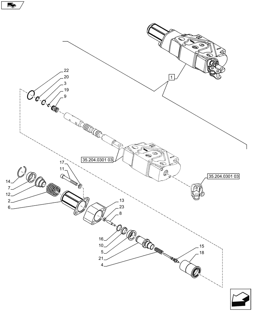Схема запчастей Case IH FARMALL 65C - (35.204.0301[04]) - REMOTE CONTROL VALVE (WITH FLOAT) - BREAKDOWN (334107-334108/743569;333195;336108;334195;337108-339108/743750;335195-336195/743571) (35) - HYDRAULIC SYSTEMS