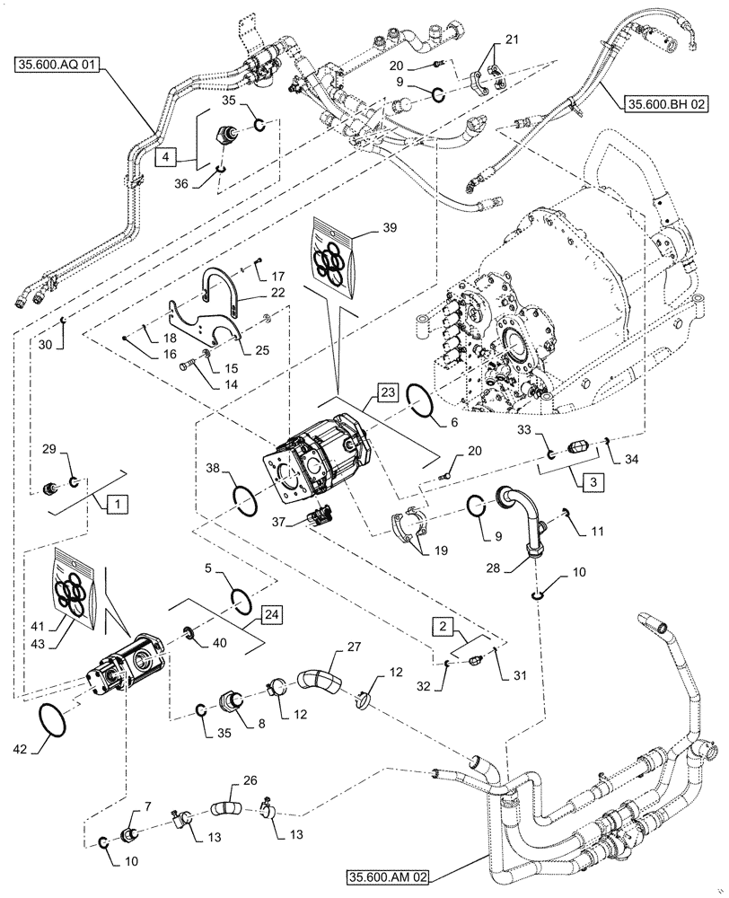 Схема запчастей Case IH QUADTRAC 540 - (35.600.AI[02]) - HIGH FLOW HYDRAULIC PUMP (ASN ZGF309205) (35) - HYDRAULIC SYSTEMS