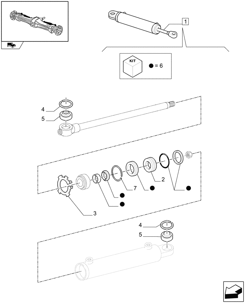 Схема запчастей Case IH PUMA 155 - (1.40. 1/12A) - HYDRAULIC STEERING CYLINDER - BREAKDOWN (04) - FRONT AXLE & STEERING