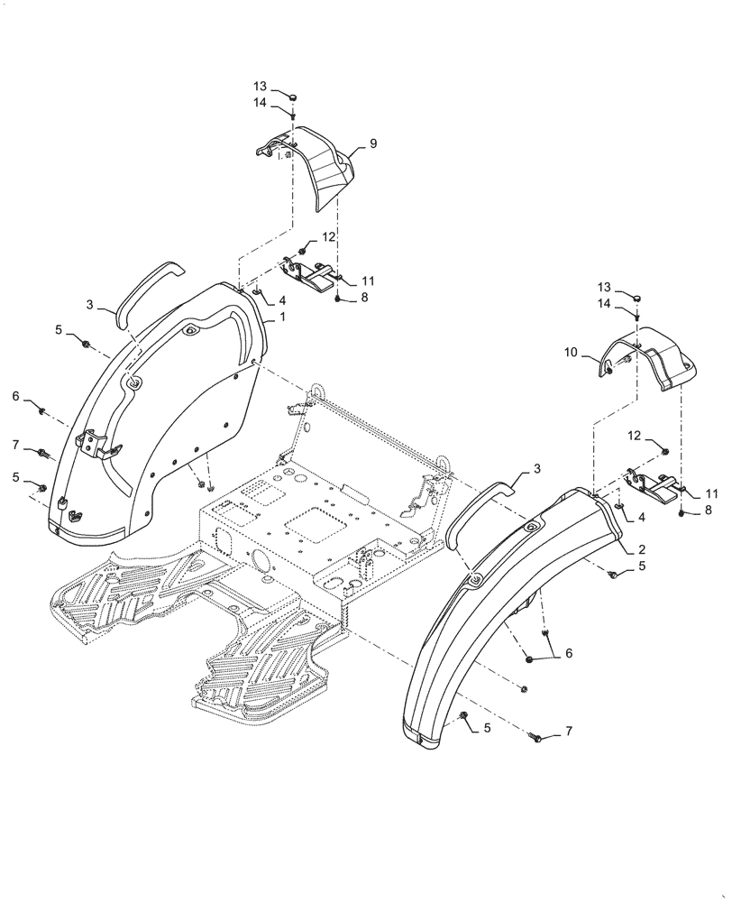 Схема запчастей Case IH FARMALL 45C - (90.116.010) - FENDER, MUDGUARD (90) - PLATFORM, CAB, BODYWORK AND DECALS