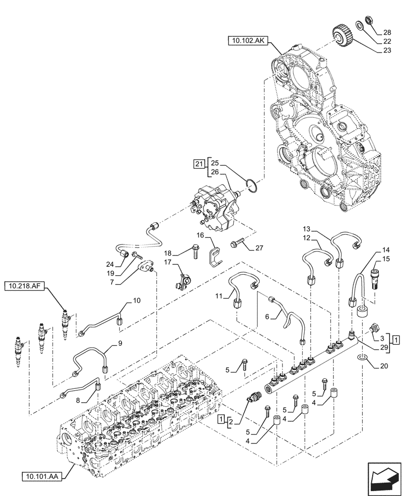 Схема запчастей Case IH F2CFE613J B047 - (10.218.AI) - INJECTION PIPE (10) - ENGINE
