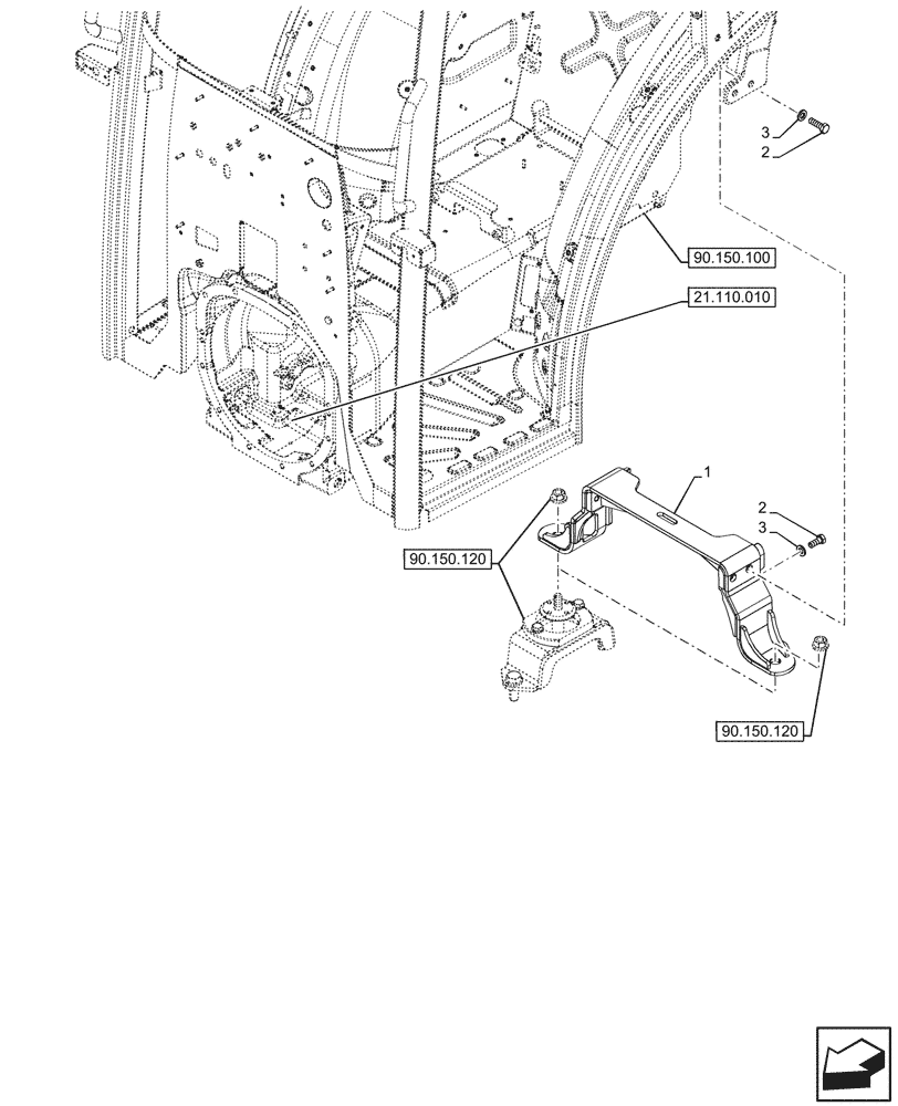 Схема запчастей Case IH FARMALL 80V - (90.150.230) - VAR - 759031, 759033 - FRAME, SUPPORT, CAB (90) - PLATFORM, CAB, BODYWORK AND DECALS