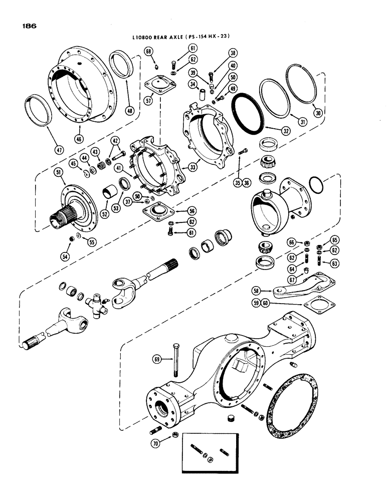 Схема запчастей Case IH 1200 - (186) - L10800 REAR AXLE HOUSING AND KNUCKLE, CONTINUED, 15.99 RATIO WITH CARDON JOINT (06) - POWER TRAIN