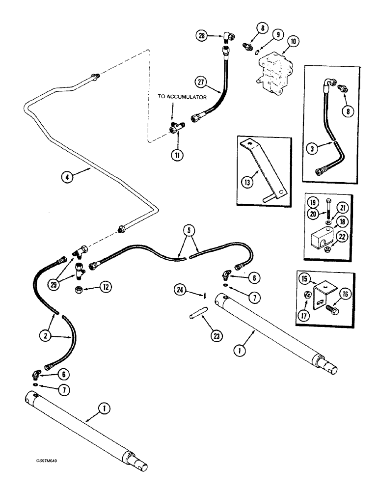 Схема запчастей Case IH 1660 - (8-050) - HEADER LIFT CYLINDER SYSTEM, WITHOUT THIRD LIFT CYLINDER, PRIOR TO P.I.N. JJC0103800 (07) - HYDRAULICS