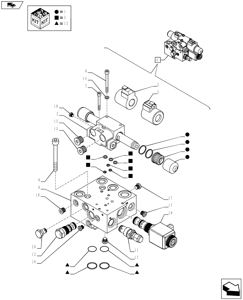 Схема запчастей Case IH PUMA 170 - (41.200.0401[03]) - AUTO GUIDANCE SYSTEM READY FOR BALER BAR MOUNTED SCREEN - AUTOGUIDANCE VALVE - BREAKDOWN (VAR.743330; VAR.743332 / 743609) (41) - STEERING