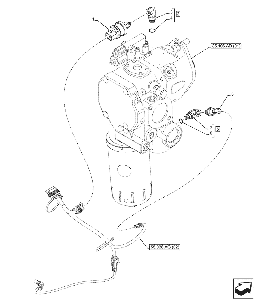 Схема запчастей Case IH MAXXUM 120 - (55.036.AG) - VAR - 332351, 391223 - OIL PRESSURE GAUGE, SENSOR (55) - ELECTRICAL SYSTEMS